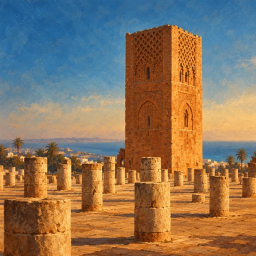 Carte peinte : la tour inachevée de Rabat